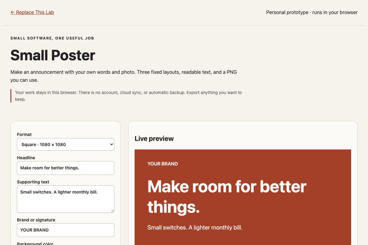 Small Poster working example