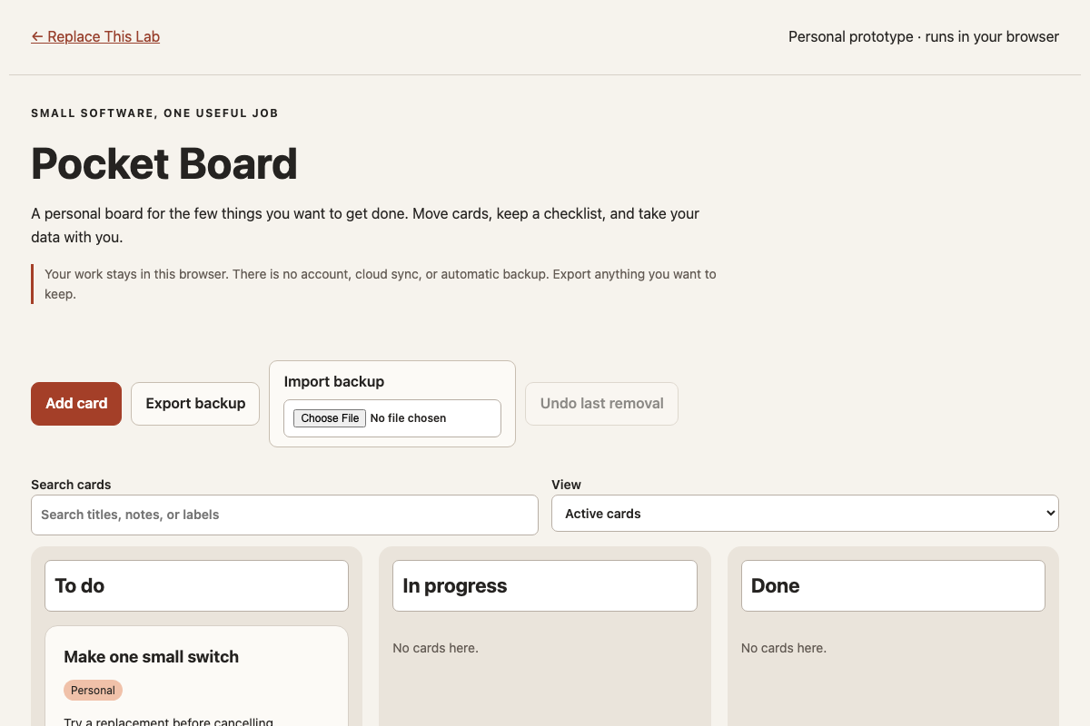 Pocket Board working example